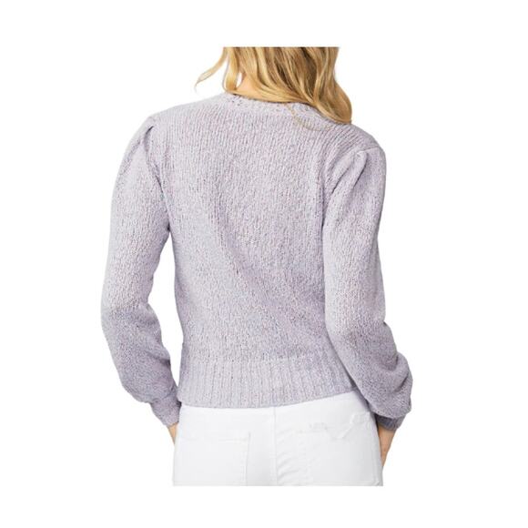 Paige Lavender Joyce Button Up Cardigan Linen Silk Large Puff Long Sleeve - Picture 3 of 13